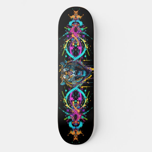 Graffiti Tiger Mini Skateboard Bräda 18,5 Cm (Framsida)