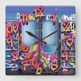 Graffiti Tunnelbanan Tåg Fyrkantig Klocka