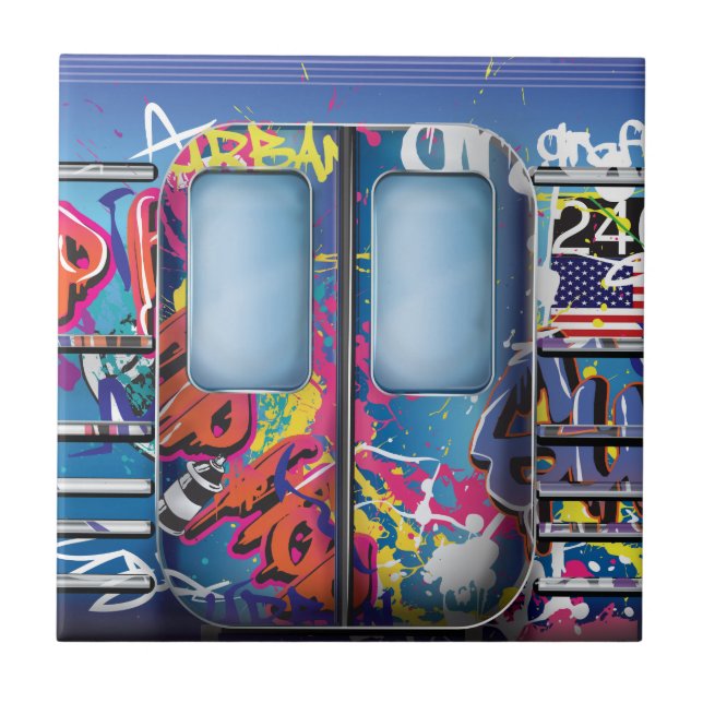 Graffiti Tunnelbanan Tåg. Kakelplatta (Framsidan)