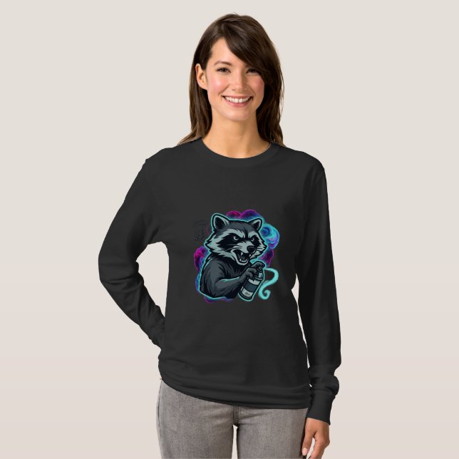 Graffiti Tvättbjörn Långärmad T Shirt (Hel framsida)
