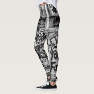 Graffiti Urban Street Black and White Grunge Art Leggings