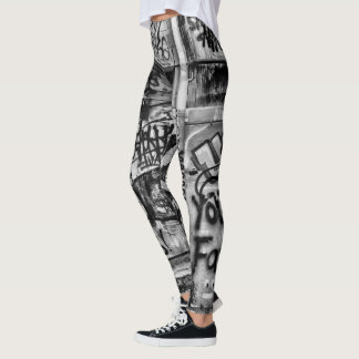 Graffiti Urban Street Black and White Grunge Art Leggings