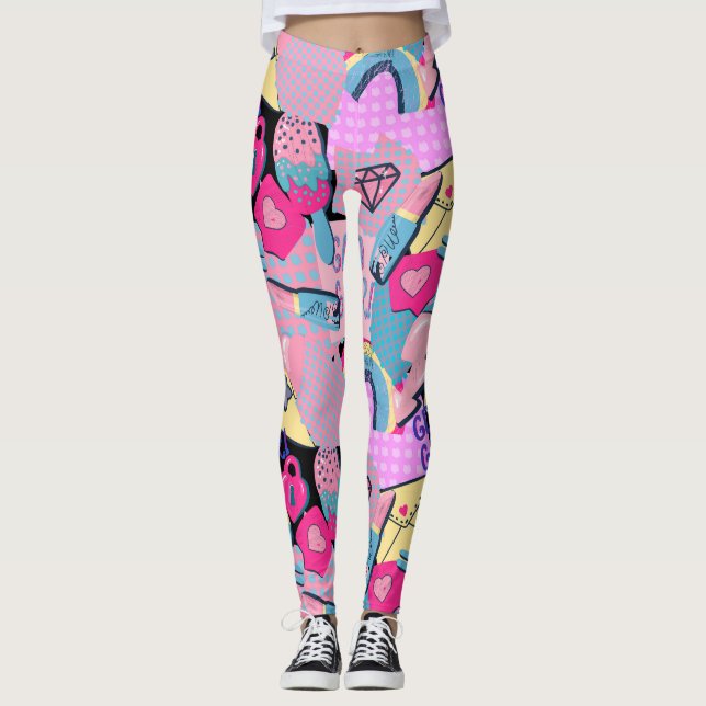 Graffiti Urban Streetwear Mönster  Leggings (Framsida)