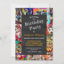 Graffiti-väggkollage med chalkboard inbjudningar