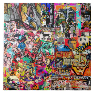 Graffiti wall Art collage Kakelplatta