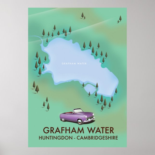 Grafham Water Huntingdon Cambridgeshire Karta Poster (Framsidan)