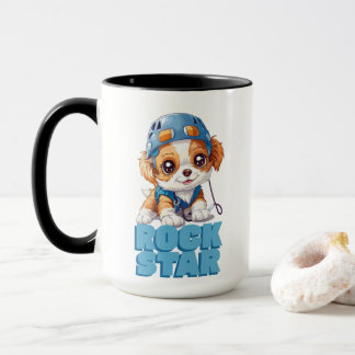 GRAFIK AV HUND MED ROCKSTJÄRNA TEXT MUGG