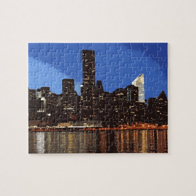 Grafik av New Yorks siluett på natten Pussel (Horisontell)
