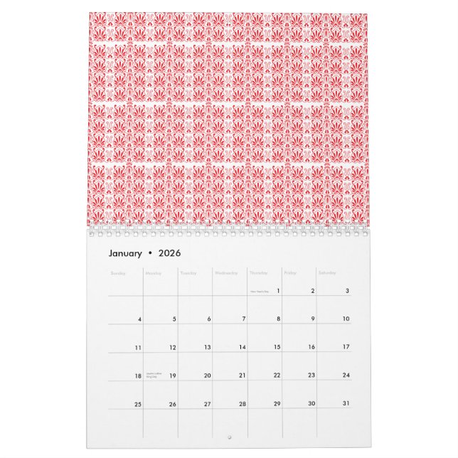 Grafik av röd och rosa blommigt med geranium i kalender (Jan 2026)