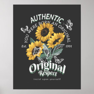 Grafik av solblommor och fjärilar poster