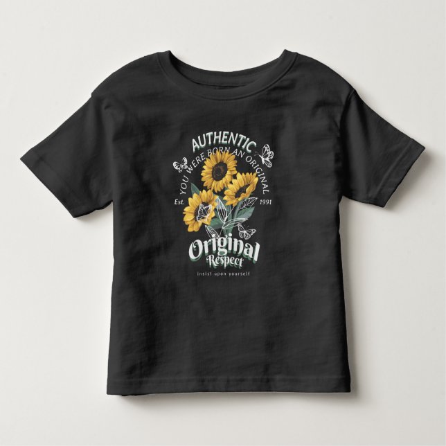 Grafik av solblommor och fjärilar t shirt (Framsida)