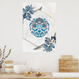 Grafik, Blommigt Mandala Illustration Poster