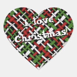Grafik, färgstark Vävd jul - överlappa all text Hjärtformat Klistermärke