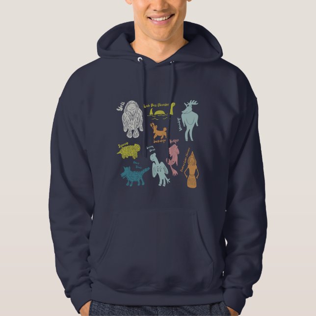 Grafik för Cute Tecknad Cryptids Guide Hoodie (Framsida)