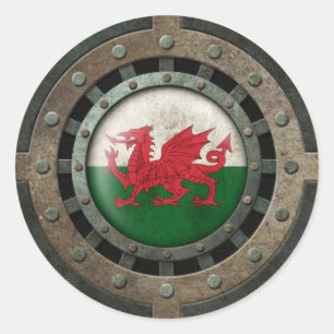 Grafik för Industrial Steel Welsh Flagga Runt Klistermärke