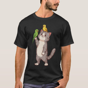 Grafik för katt och parakit t shirt