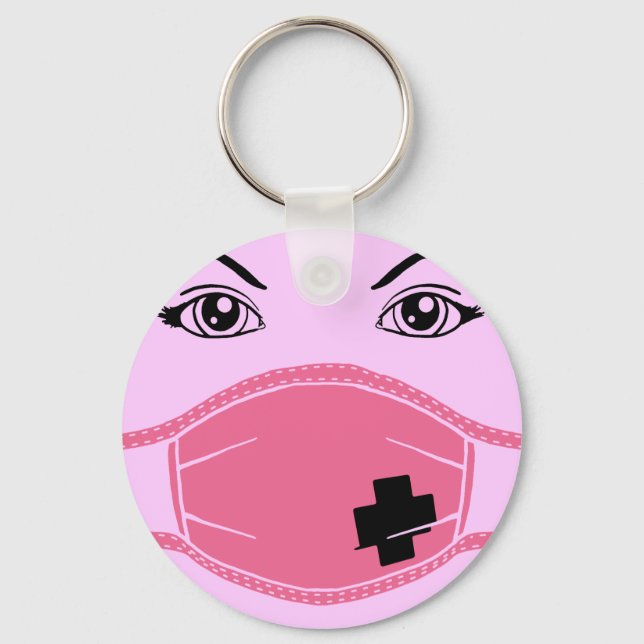 Grafik för rosa av medicinsk mask nyckelring (Framsida)
