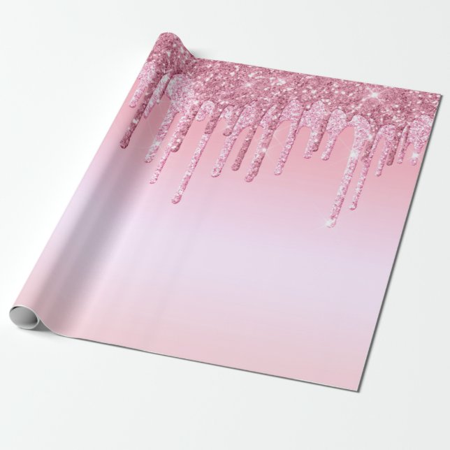 Grafik med moderna Rosa Glitter Drips Presentpapper (Utrullad)