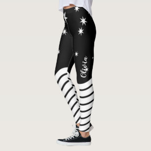 Grafik med svartvita stjärnor Rand Leggings