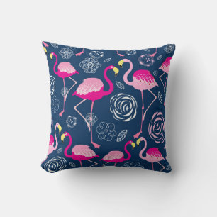 Grafik mönster av rosa flamingos på mörk blått b kudde