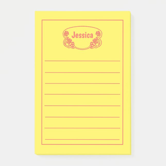 grafik över Ornate Red Framed Named-skylt Post-it Block (Framsida)