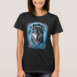 Grafik varg Ansikte och Måne T Shirt
