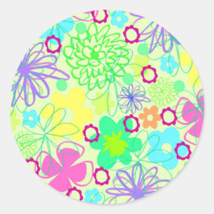 Grafikblommor Runt Klistermärke