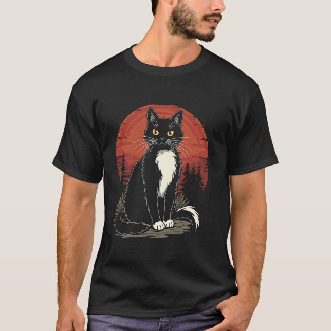 Grafikdesign för Cat Lover Sunset Forest Graphic T Shirt (Framsida)