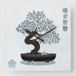 Grafikdesign för den asiatiska blommigten bonsai b fyrkantig klocka