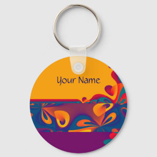 Grafikdesign Mönster - violett orange + text Nyckelring