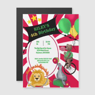 Grafikdjur av primär Färg-cute-cirkus Magnetisk Inbjudningskort