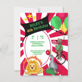 Grafikdjur av primär Färg-cute-cirkus Magnetisk Inbjudningskort