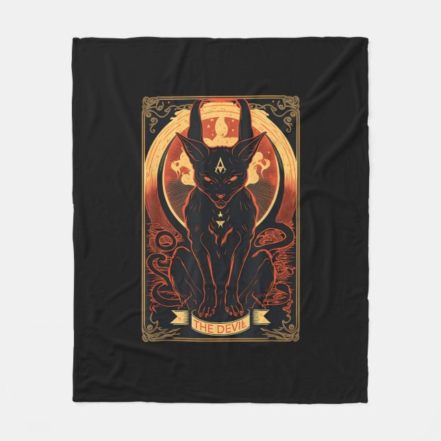 Grafikillustration av Cat Djävulen-Tarot Card Fleecefilt (Framsidan)