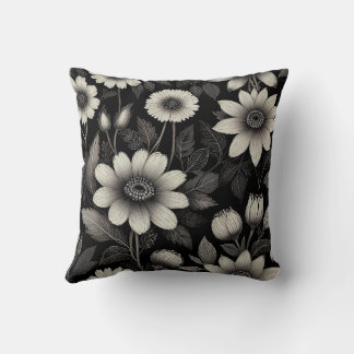 Grafikillustration av Doodle Black & White-blommor Kudde