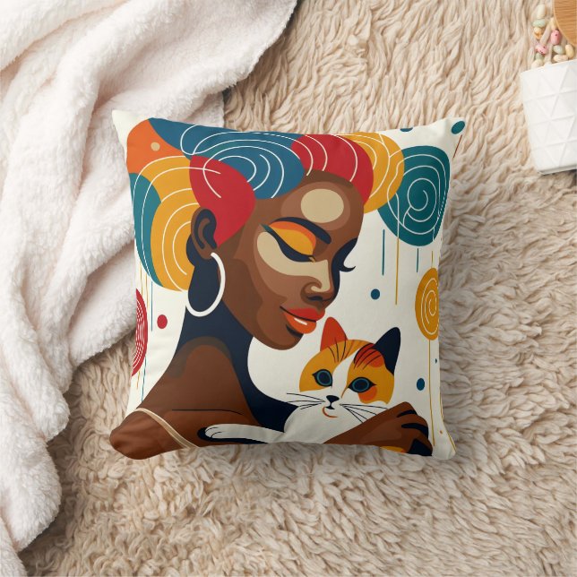 Grafikillustration för Cat Dam Kudde (Filt)