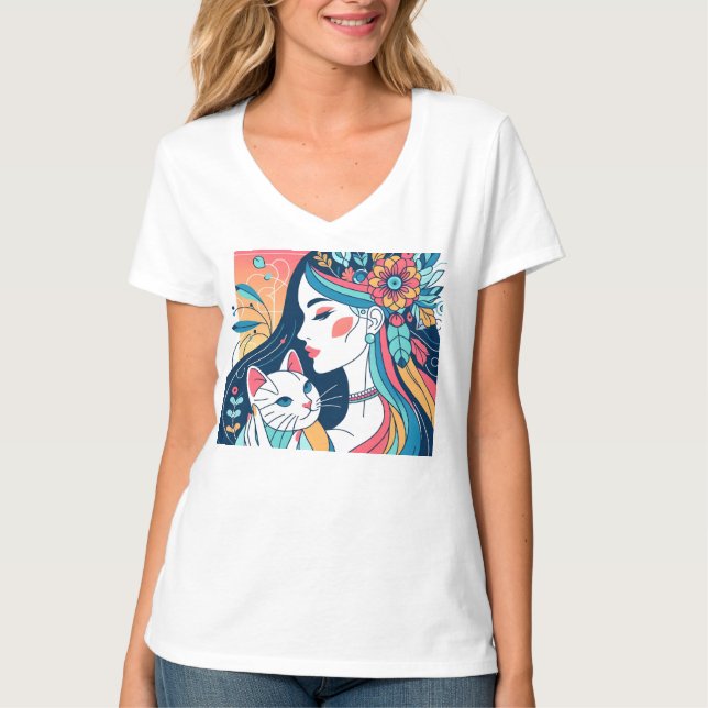 Grafikillustration för Cat Dam T Shirt (Framsida)