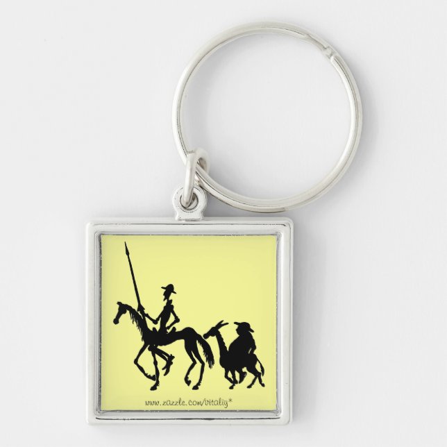 Grafikkeychain för universitetslärare Quixote och Fyrkantig Silverfärgad Nyckelring (Framsidan)