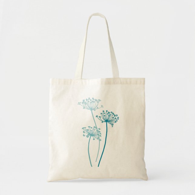 Grafikmodern blomkö parsley teal bag tygkasse (Framsidan)