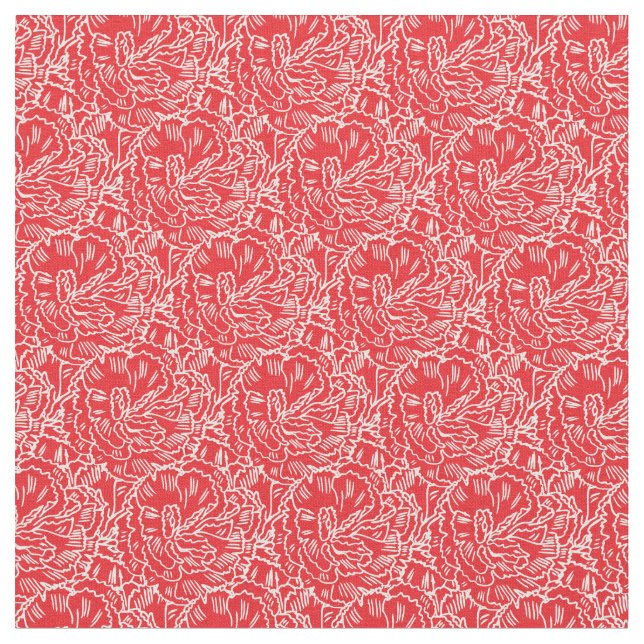 Grafikröd nejlikblomma art mönster tyg (Närbild)