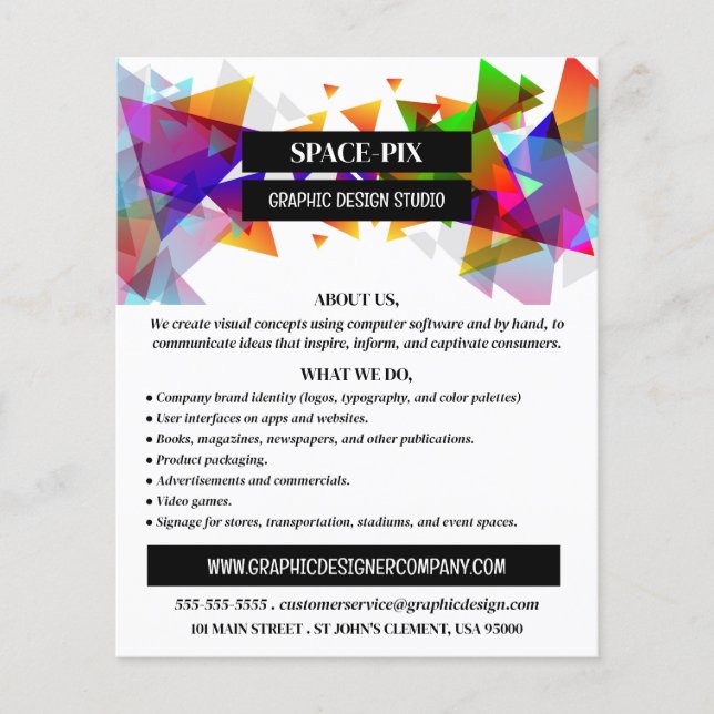 Grafiktriangeldesign, grafisk designanpassning flygblad (Framsidan)