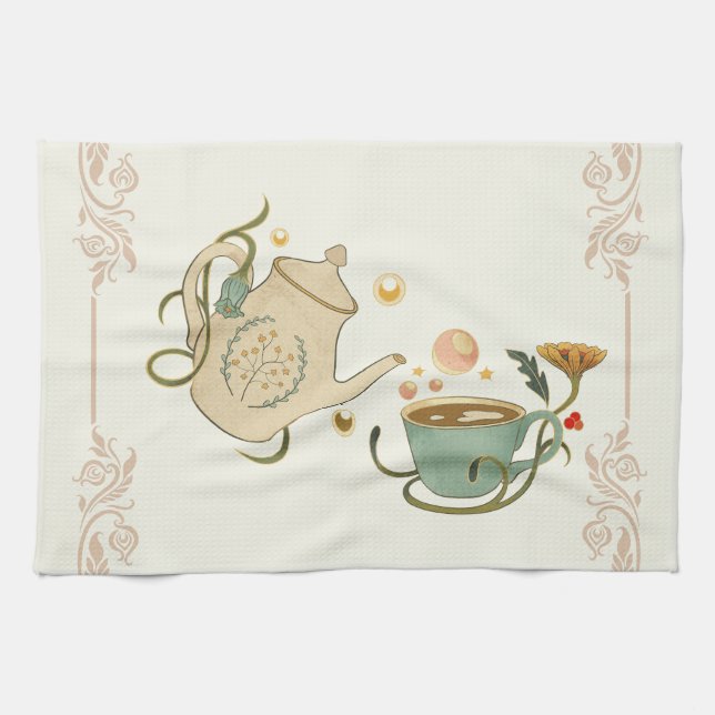 Grafikverk, Beige Tea Time Kökshandduk (Horisontell)
