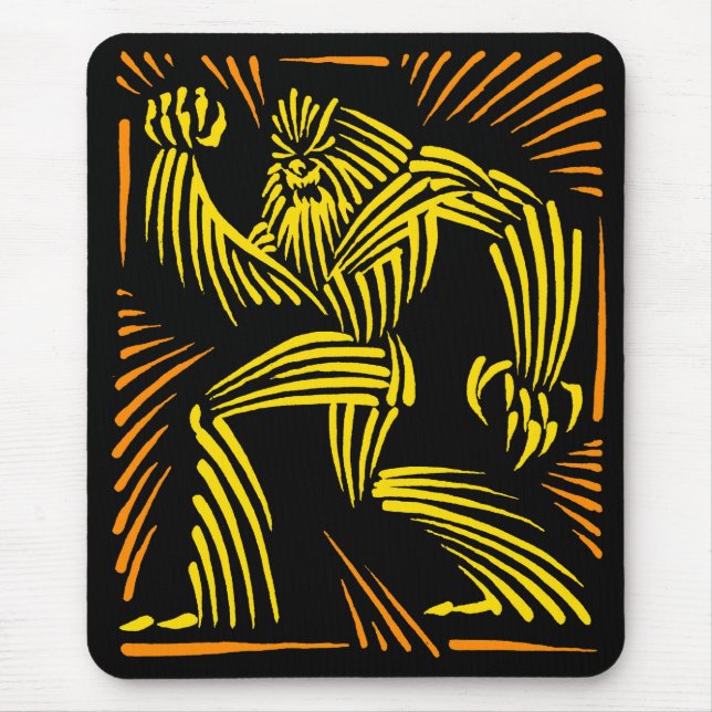 Grafisk Bigfoot Mousepad träsnitt - gult & orange Musmatta (Framsidan)