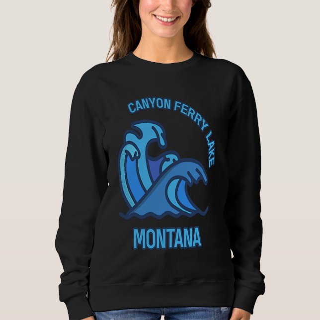 Grafisk Canyon Ferry Lake Montana Fickvåg Souv T Shirt (Framsida)