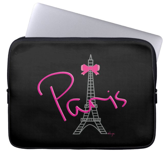 Grafisk coola för svart för Paris frankrikeEiffel Laptop Sleeve (Framsidan)