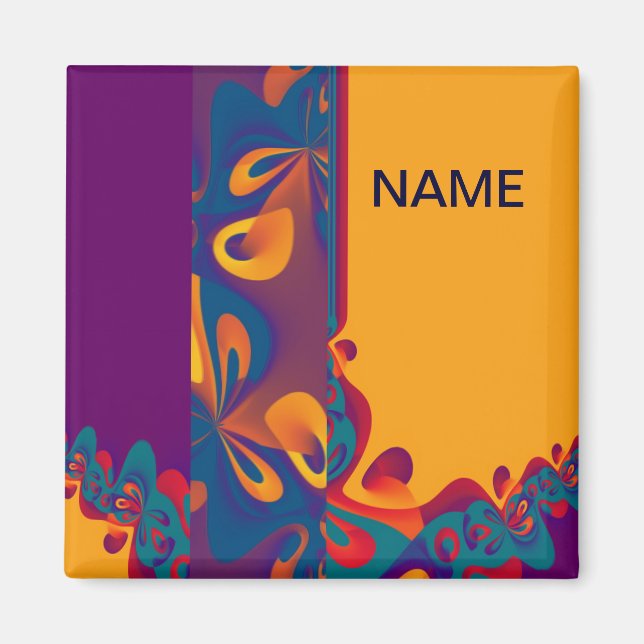 Grafisk designmall - violett orange + din text magnet (Framsidan)