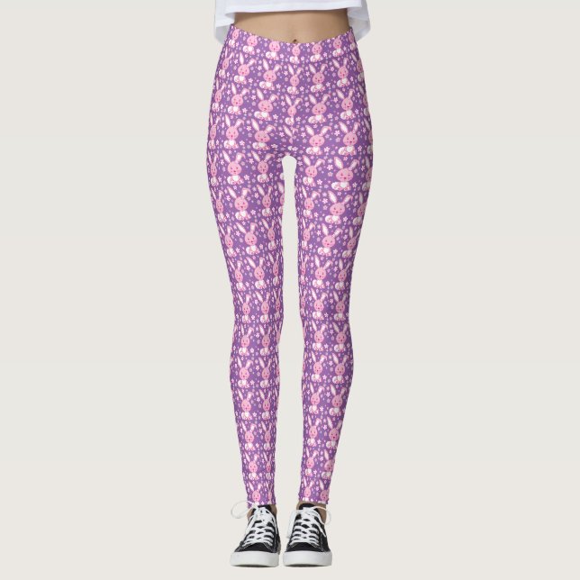 Grafisk gullig rosa kaninkanindamasker leggings (Framsida)