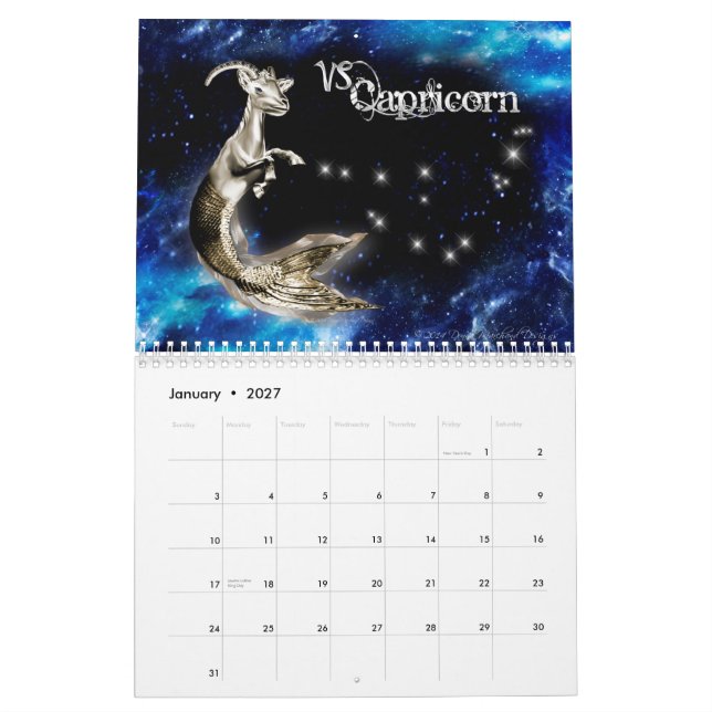 Grafisk kalender för Zodiac (Jan 2027)
