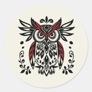 Grafisk konst tribal boho uggla fågel vilda djur  runt klistermärke