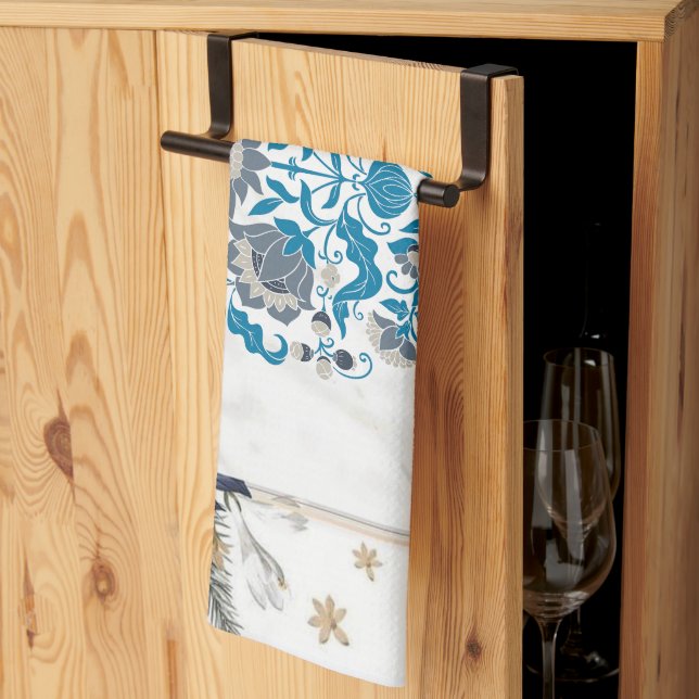 Grafisk konst, turkos mandala blomster ram kökshandduk (Thirds Fold)