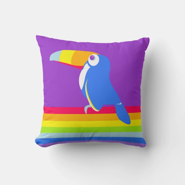 Grafisk kudde för barn toucan regnbåge färgrik (Framsida)